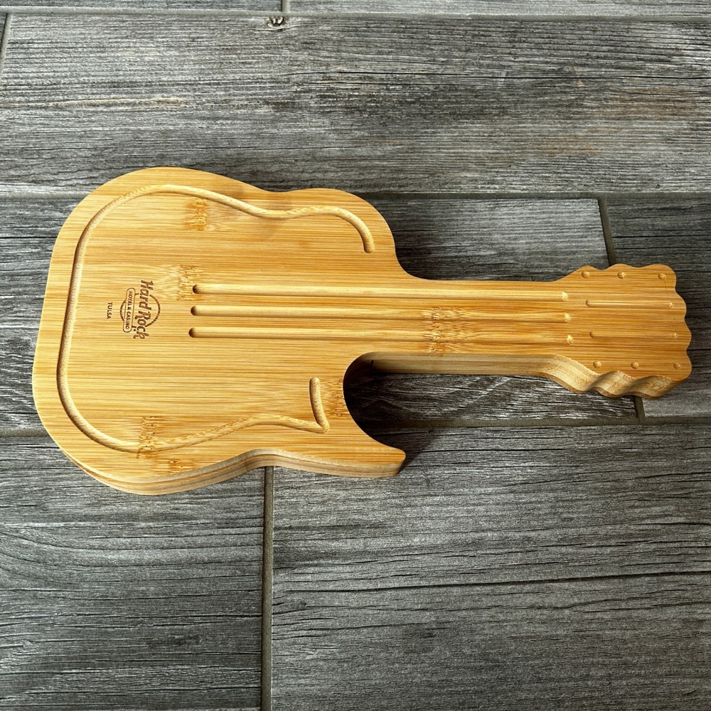New Hard Rock Cafe Tulsa‎ Guitar Bamboo Cheese Board & Tools Set Barware